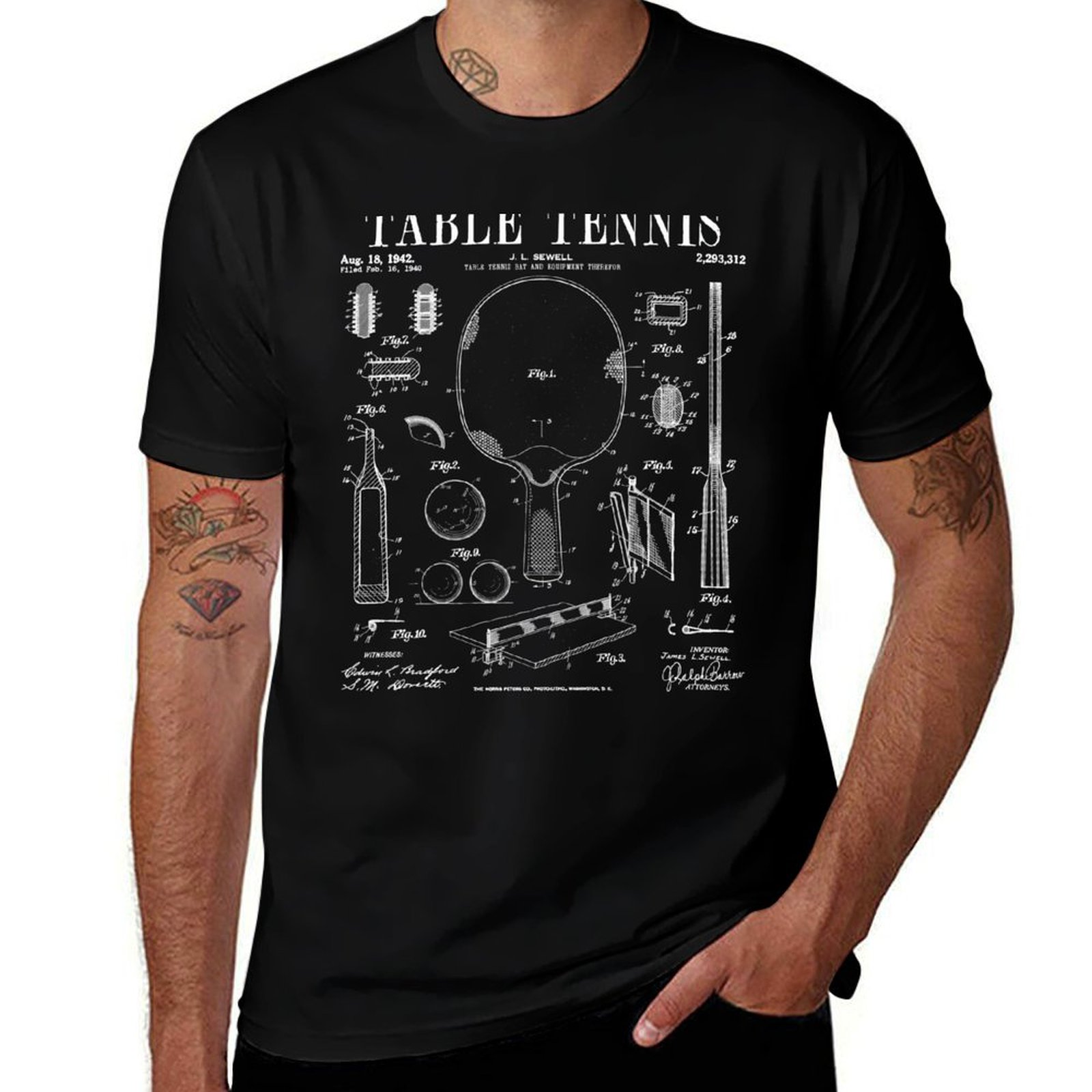 Table Tennis Drawing - T-shirt de tennis de table/ping-pong, impression